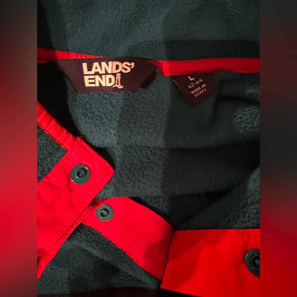 Lands’ End Snap Fleece Pullover Large Colorblock Teal Navy - Picture 4 of 5